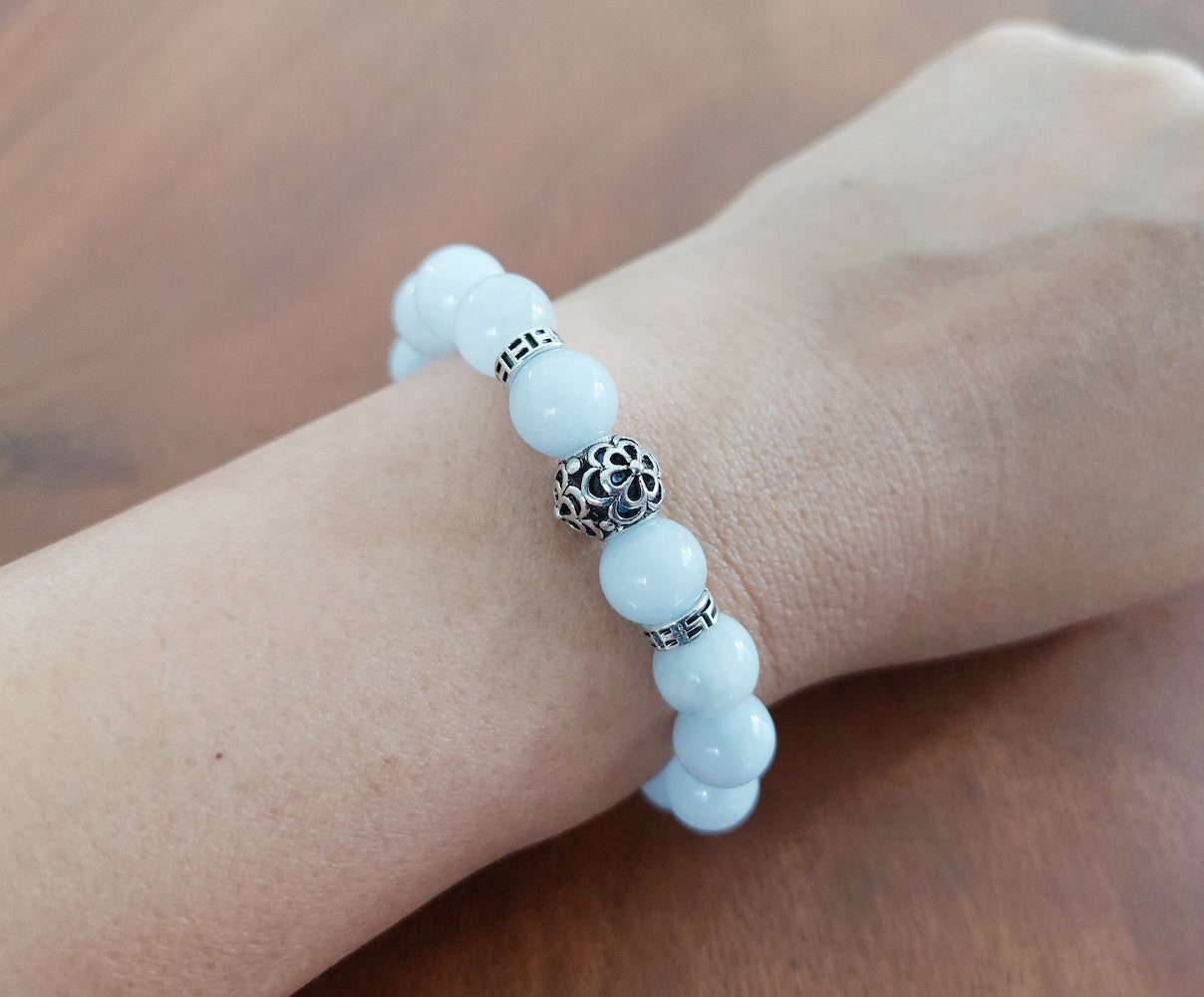 Aquamarine Bracelet with Decorative Silver Charms Jewelry