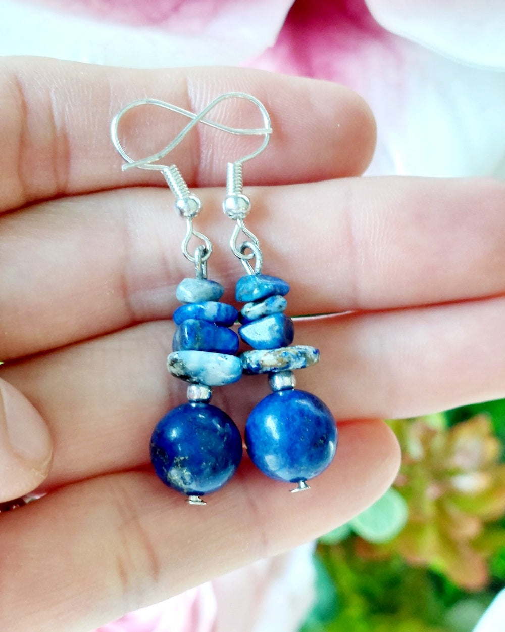 Lapis Lazuli Drop Earrings, Semi Precious Stone Drop Earrings Handmade