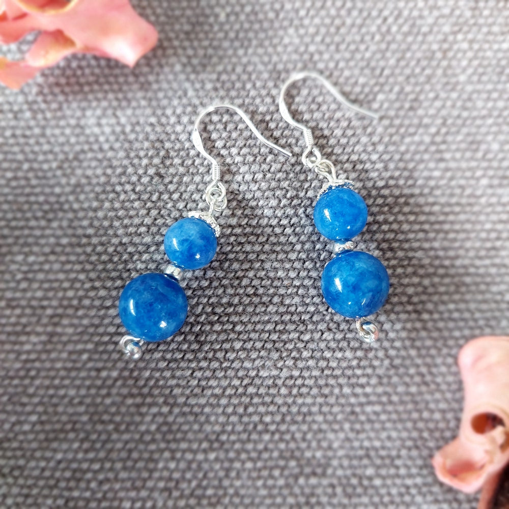 Blue Kyanite Beads with S925 Silver Ear Hooks Drop Earrings Handmade