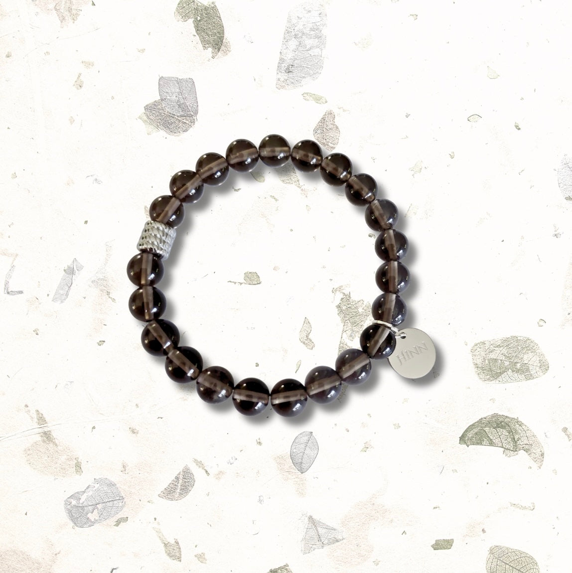 Smoky Quartz Bracelet with Decorative Silver Charm, Semiprecious Stone Jewelry