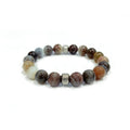 Botswana Agate Bracelet with Decorative Steel Silver Charm, Natural Stone Bracelet