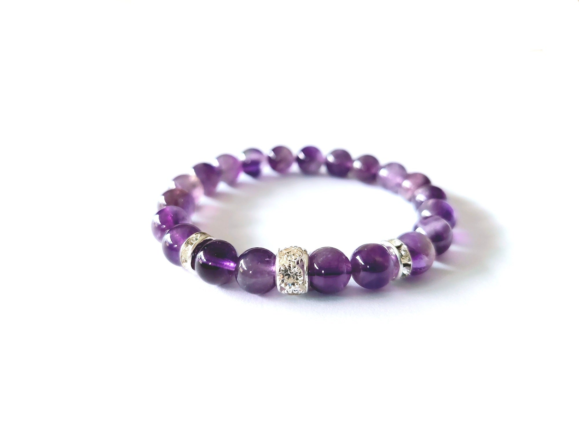 Amethyst Bracelet with Decorative Silver Charm Semiprecious Stone Jewelry