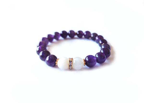 Amethyst and Moonstone Bracelet with Decorative Gold Plated Charm Jewelry