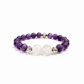 Amethyst and Moonstone Bracelet with Decorative Silver Charm, Semiprecious Stone Jewelry