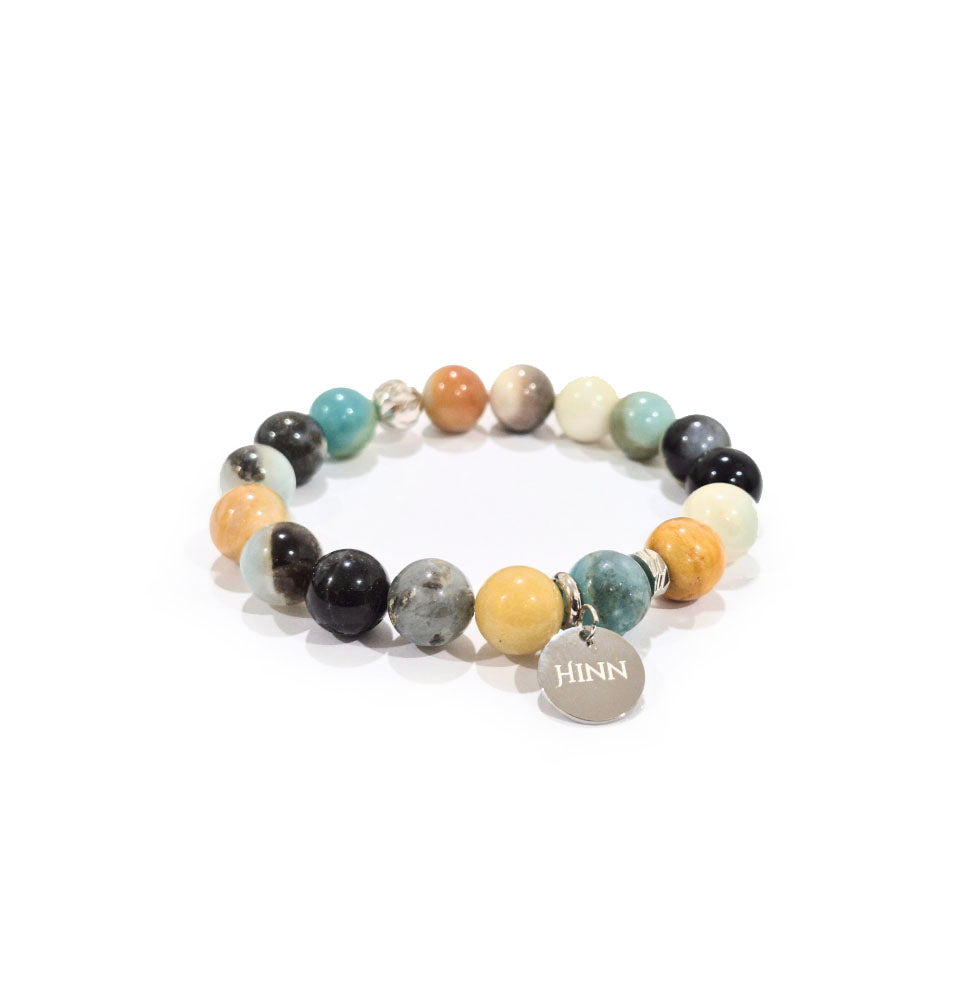 Amazonite Bracelet with Decorative Silver Charms, Semiprecious Stone Jewelry
