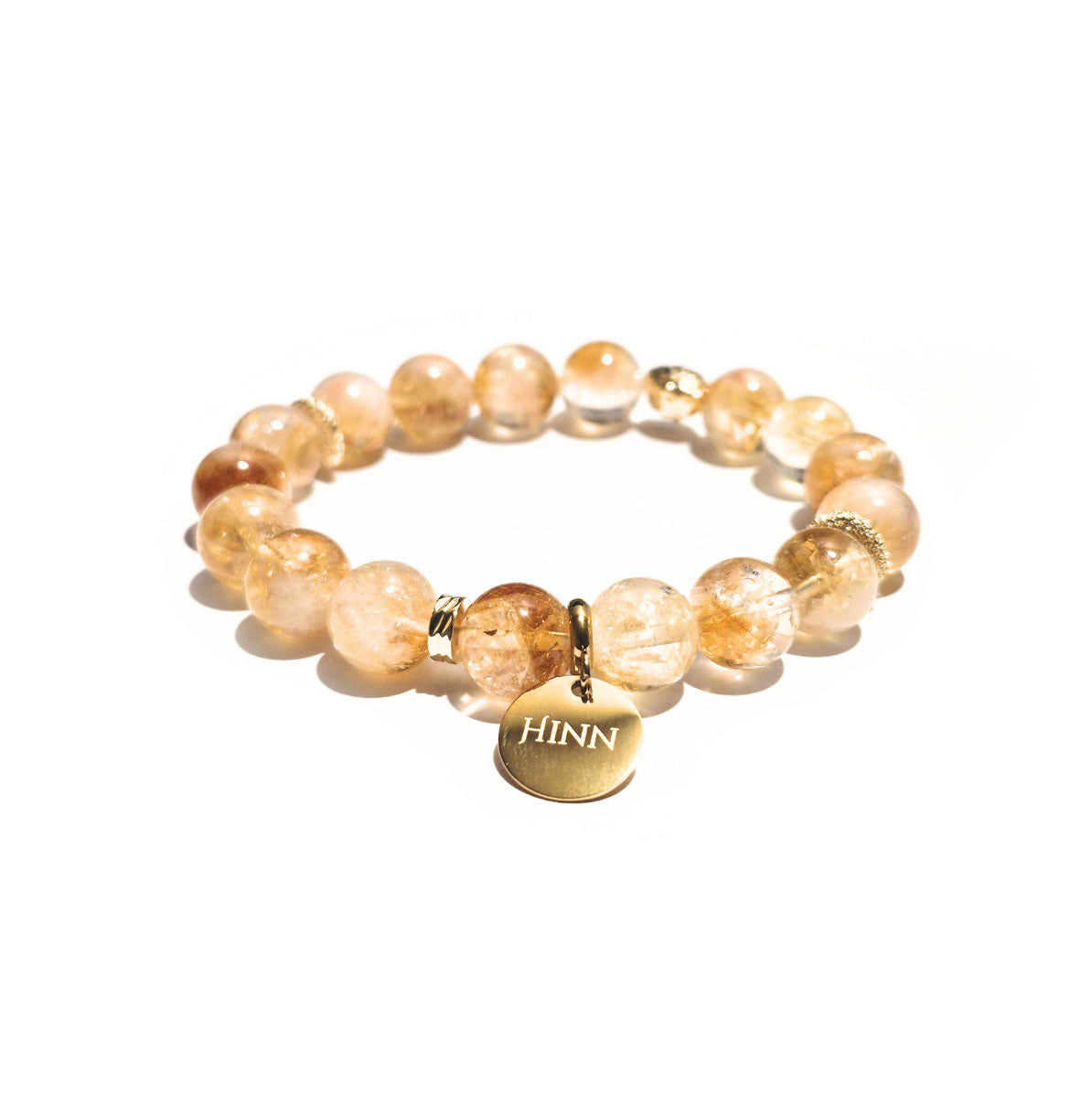Citrine Bracelet with Decorative 18k Gold Charms, Semiprecious Stone Jewelry