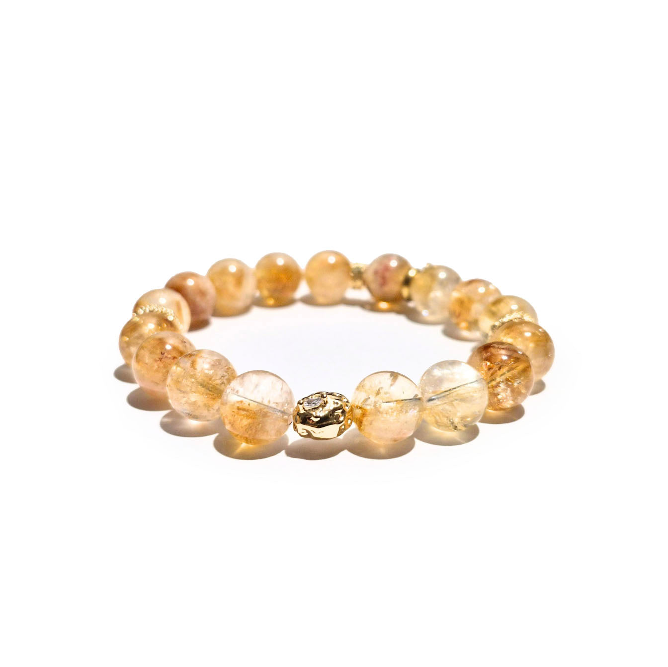 Citrine Bracelet with Decorative 18k Gold Charms, Semiprecious Stone Jewelry