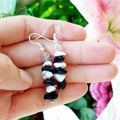 Onyx and Howlite Semi Precious Stone with 925 Sterling Silver Ear Hooks Drop Earrings Handmade