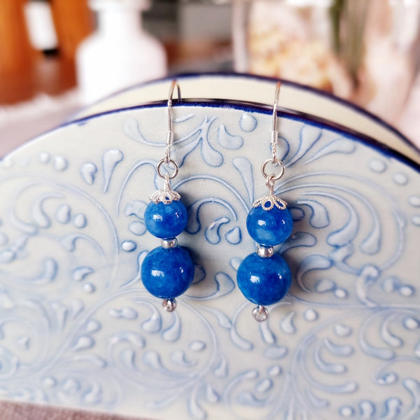 Blue Kyanite Beads with S925 Silver Ear Hooks Drop Earrings Handmade