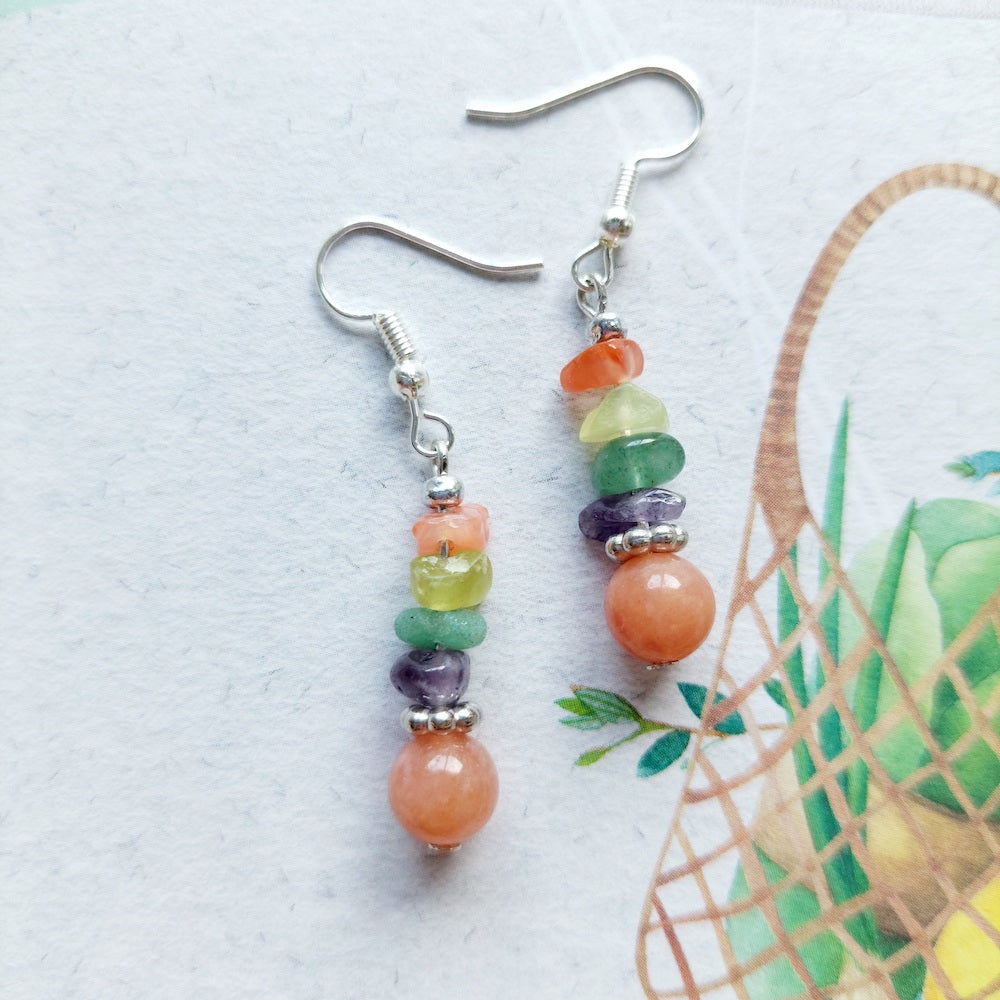 Carnelian, Citrine, Aventurine, Amethyst and Peach Calcite - Semi Precious Stone with S925 Silver Ear Hooks Drop Earrings Handmade