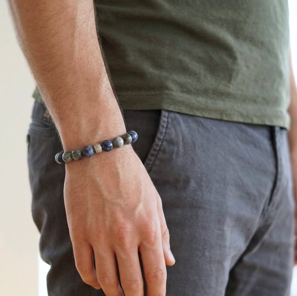 Eagle's Eye - Sodalite Bracelet with Decorative Silver Charms, Semiprecious Stone Jewelry