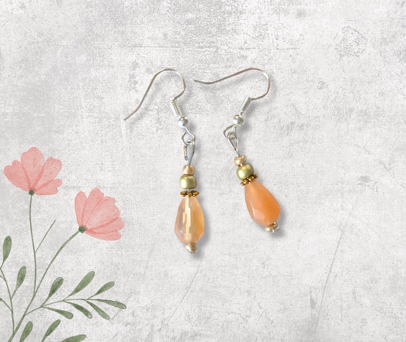 Faced Teardrop Agate Natural Gemstone Drop Earrings, Handmade Drop Earrings