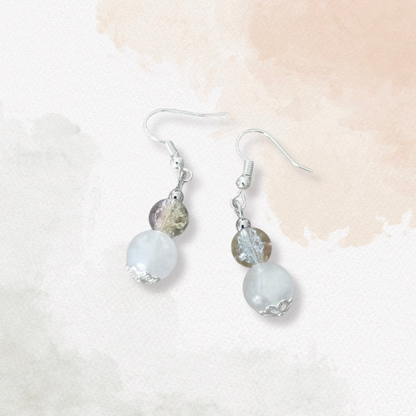 Moonstone with Crystal Grass Earrings, Handmade Drop Earrings
