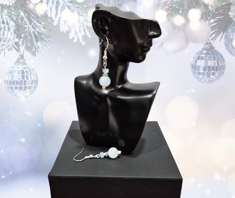 Aquamarine Natural Semi Precious Stone Drop Earrings, Handmade Drop Earrings