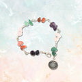 Multi Gemstone Bracelet with Decorative Silver Charm Wire Bracelet with Decorative Silver Charm and Lobster Clasp, Semiprecious Stone Jewelry