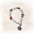Red Jasper and Howlite Stone Wire Bracelet with Decorative Silver Charm and Lobster Clasp, Semiprecious Stone Jewelry