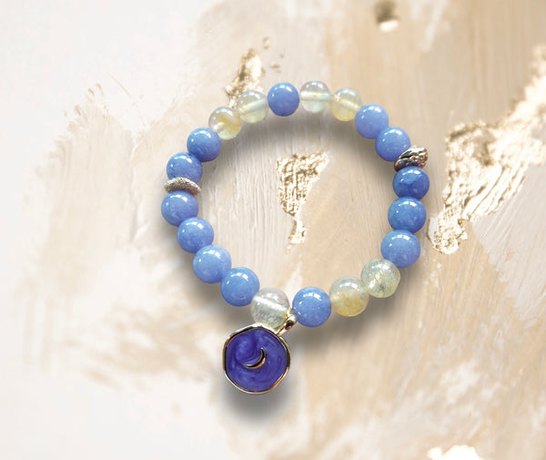 Chalcedony Bracelet and Citrine with Decorative 18K gold Charm, Semiprecious Stone Jewelry