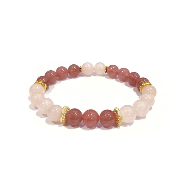 Strawberry Quartz and Rose Quartz with Decorative 18k Gold Charm, Semiprecious Stone Jewelry