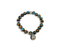 Variscite - Natural Lake Blue Cloisonne Jasper Bracelet with Silver Steel Charm, Semiprecious Stone Jewelry