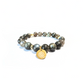Labradorite Bracelet with Decorative 18K Gold Charms, Semiprecious Stone Jewelry