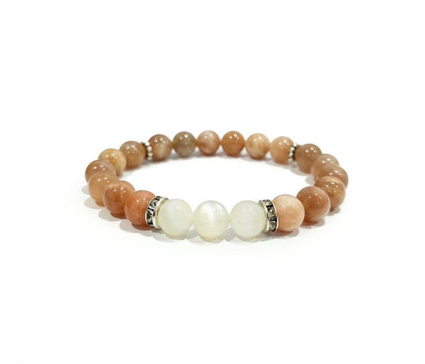 Moonstone Bracelet with Decorative Silver Charm Jewelry Semiprecious Stone Bracelet