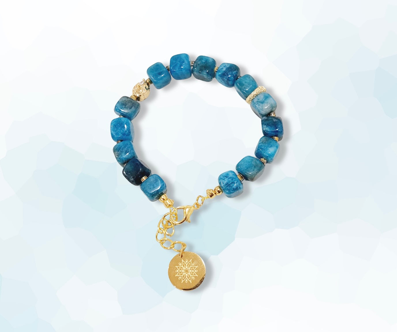 Apatite Natural Crystal Stone Bracelet with Decorative 18K Gold Rhodium Plated Charm