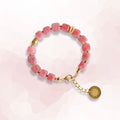 Pink Tourmaline Natural Crystal Stone Wire Bracelet with Decorative 18K Gold Plated Charm