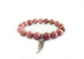 Rhodonite Bracelet with Decorative Silver Wing Charm Jewelry