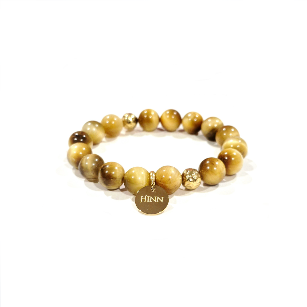 Golden Tiger Eye Bracelet with Decorative 18K Gold Charms, Semiprecious Stone Jewelry