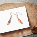 Faced Carnelian Teardrop Natural Gemstone with Decorative 18K Gold Bead Drop Earrings