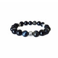Deep Blue Tiger's eye Bracelet with Decorative Silver Charms, Semiprecious Stone Jewelry